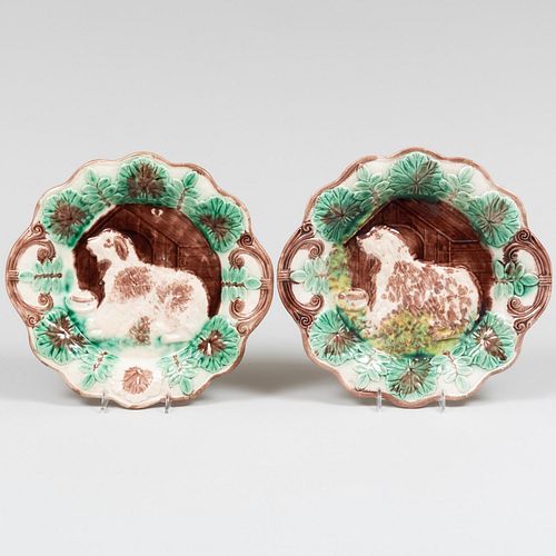 Pair of Majolica Plates with Hounds