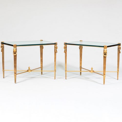 Pair of Italian Gilt-Bronze Glass Top Side Tables