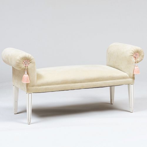 Modern White Painted and Suede Upholstered Window Bench