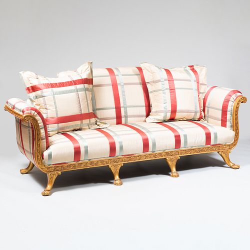 Regency Style Giltwood Satin Upholstered Settee