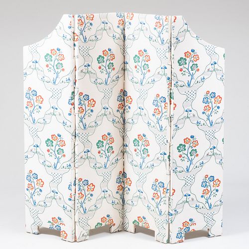 French Cotton Linen Upholstered Four-Panel Screen