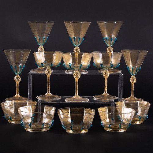 Murano Internally Decorated Glass Stemware Service