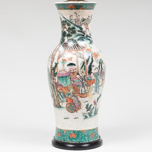 Large Chinese Crackle Glazed Vase Mounted as a Lamp