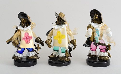 Set of Salviati Glass Figures of the Three Musketeers