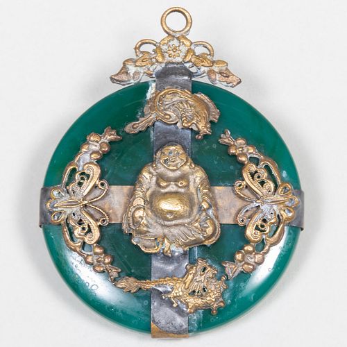 Chinese Hardstone and Gilt-Metal Pendant, in the Manner of Edward Farmer