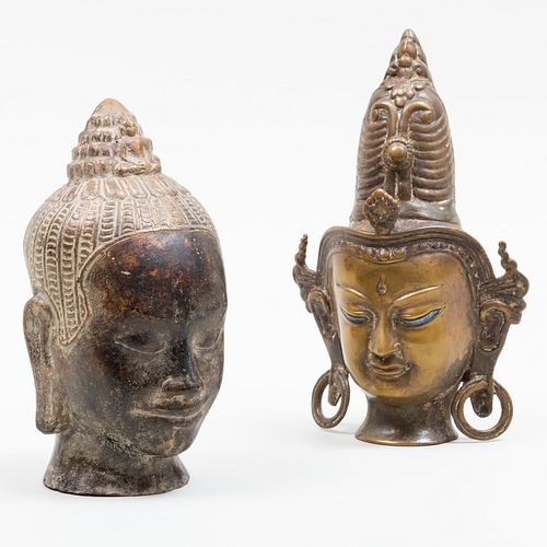 Two East Asian Bronze Heads of Dieties