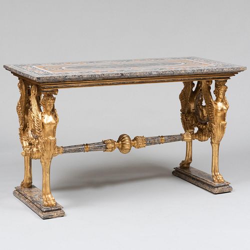 Italian Neoclassical Style Pietra Dura and Giltwood Center Table