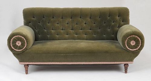 Victorian Olive Green Velvet Upholstered Sofa
