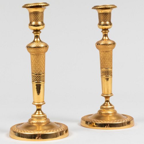 Pair of Charles X Style Gilt-Bronze Candlesticks