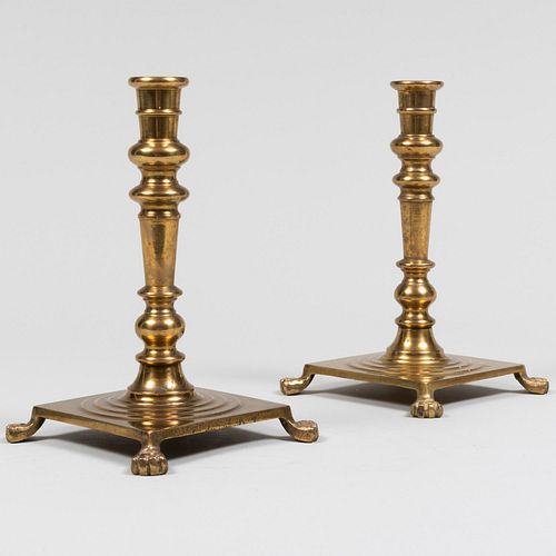 Pair of English Brass Footed Candlesticks