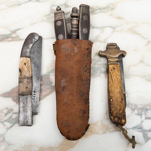 Miscellaneous Group of Five Knives and A German Steel Traveling Set