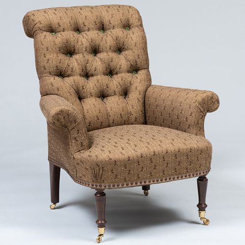 Custom Upholstered Tufted Back Arm Chair
