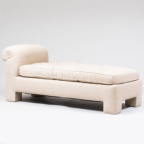 Modern Tufted Beige Linen Upholstered Chaise Longue, de Angelis