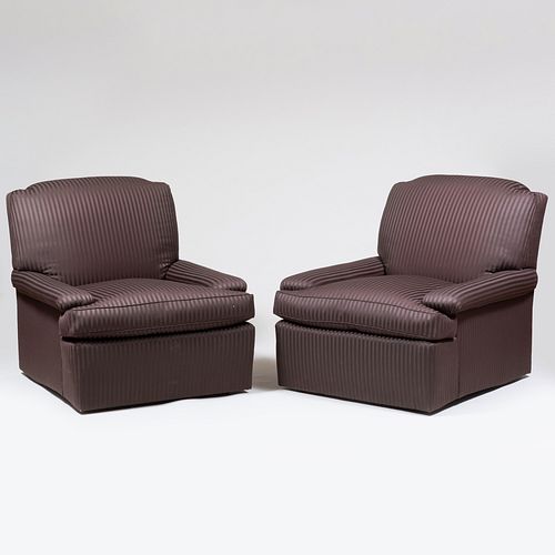 Pair of Brown Striped Club Chairs, de Angelis
