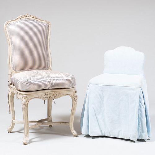 Louis XV Style Painted Silk Upholstered Side Chair