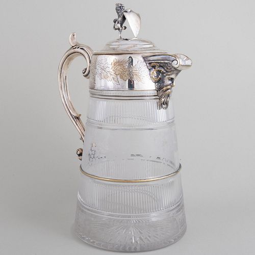 Victorian Silver Plate Mounted Cut Glass Water Pitcher
