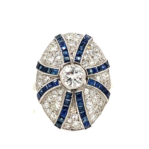 Platinum Diamond Sapphire Oval Ring