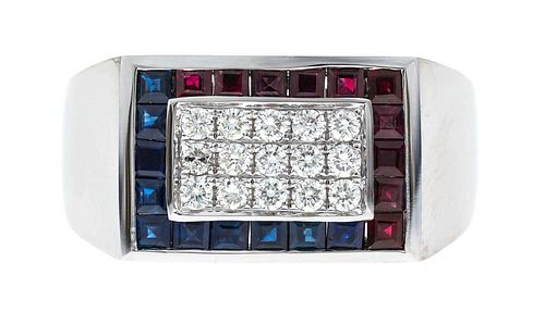 14k Sapphire Ruby Diamond Ring