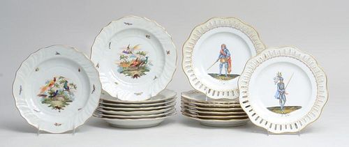 Set of Eight German Reticulated Porcelain Cabinet Plates and Eight Dresden Porcelain Plates