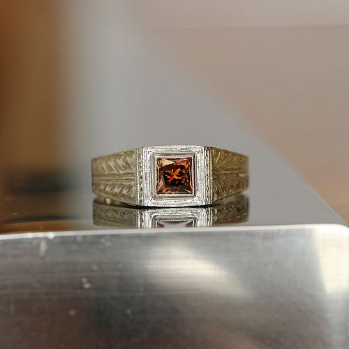 20k Art Deco Brown Diamond Men's Ring