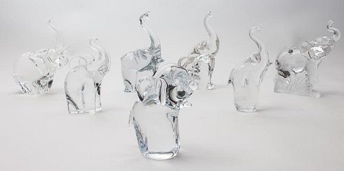 Group of Glass and Carved Stone Elephant Figures