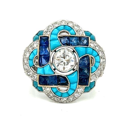 Platinum Diamond Sapphire Turquoise RingÂ 