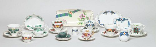 Miscellaneous Group of English and Scottish Tartan-Decorated Porcelain Table Articles