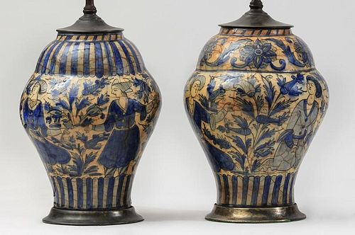 Two Similar Turkish Pottery Jars, Mounted as Lamps, in the Isnik Style