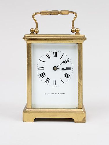 French Brass Carriage Clock, retailed by Elkington & Co.