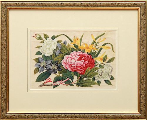 Chinese Watercolor on Silk of a Floral Still Life