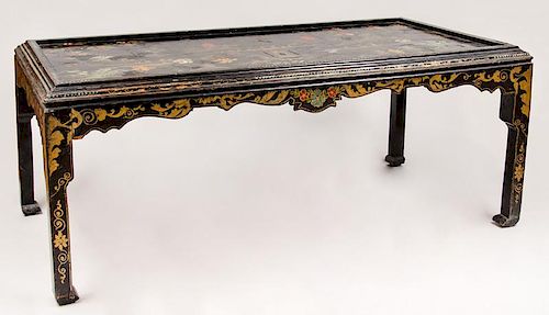 Chinese Black Lacquer, Polychrome Painted and Parcel-Gilt Table