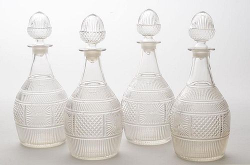 Set of Four Molded Glass Decanters and Stoppers