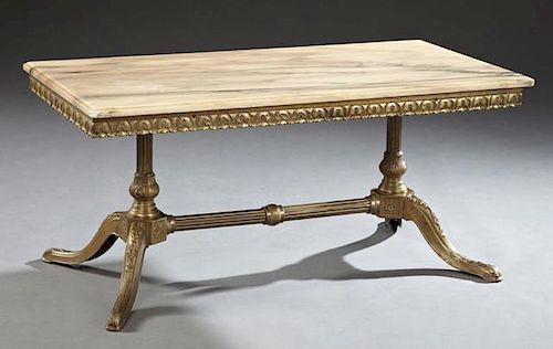 Bronze Marble Top Coffee Table, 20th c., the pink