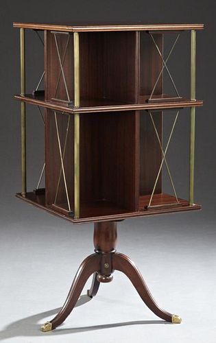 English Style Carved Mahogany and Brass Revolving
