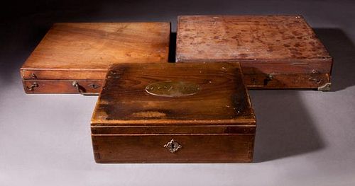 Group of Three Walnut Artist's Boxes, early 20th c