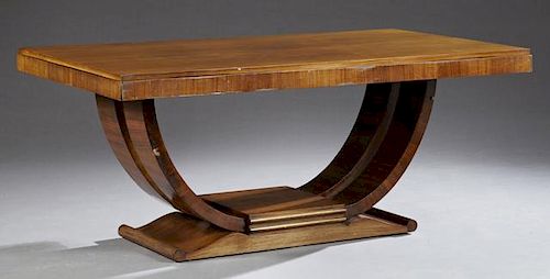 French Art Deco Carved Mahogany Dining Table, c. 1