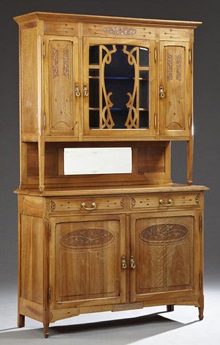 French Carved Walnut Buffet a Deux Corps, c. 1900,