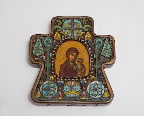Small Russian Silver Enamel Icon of the Panagia Vi