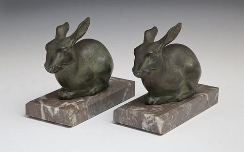 Marti Font (French), Pair of Patinated Spelter Rab