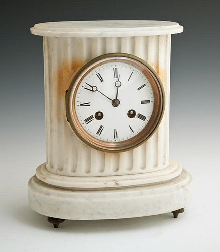 French White Marble Mantel Clock, 19th c., of oval