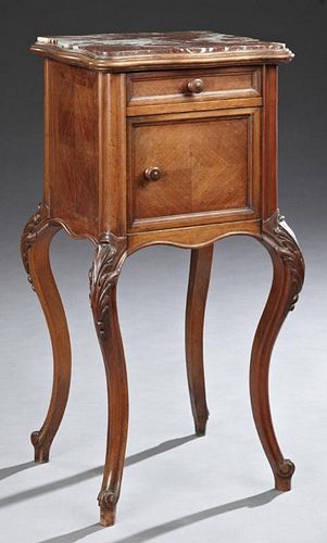 Louis XV Style Carved Walnut Marble Top Nightstand
