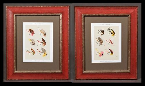"Bass Flies," 20th c., pair of colored lithographs