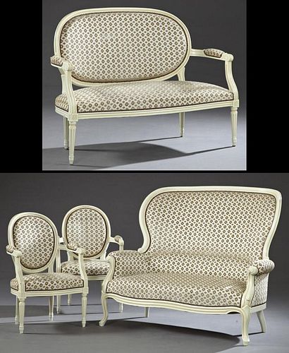 French Assembled Four Piece Carved Beech Upholster