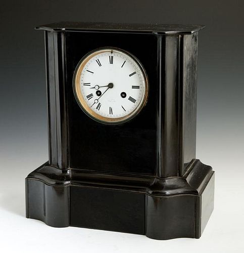 French Black Marble Mantel Clock, c. 1870, the sha