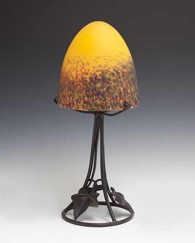 French Wrought Iron Table Lamp, early 20th c., wit