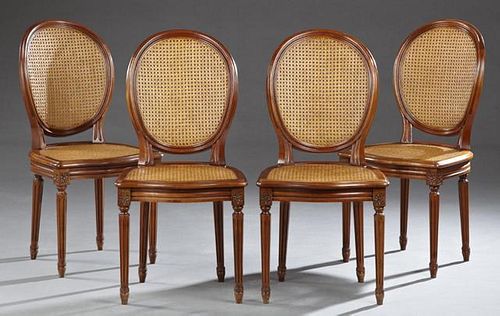 Set of Four Louis XVI Style Carved Cherry Dining C