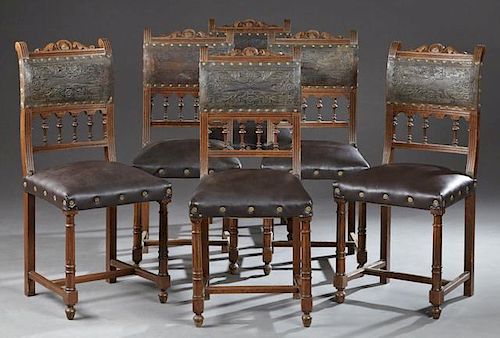 Set of Six French Henri II Style Carved Beech Dini