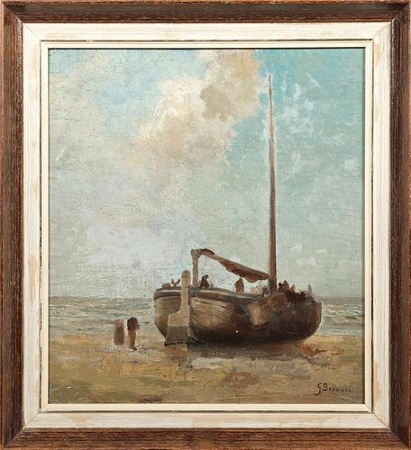 G. Browne, "Boat on the Beach," late 19th c., oil
