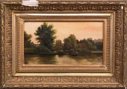 French School, "River Landscape with Boat," 19th c