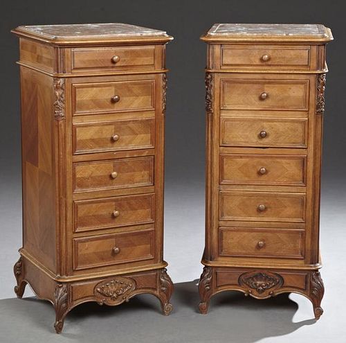 Pair of Carved Walnut Louis Philippe Marble Top Ni